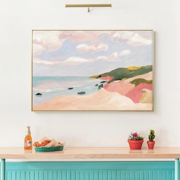 風景 Painting - カラーシーサイドビーチアート壁の装飾海岸